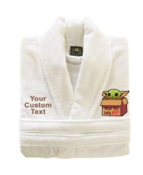 A BABY Cute Y-O-D-A Adopt Box with Custom TEXT Embroidery on TERRY bathrobe